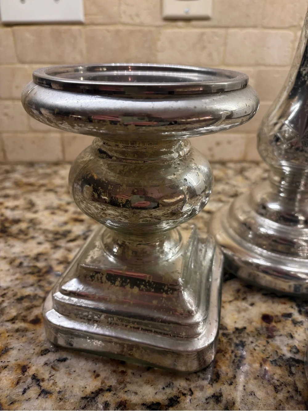 Pottery Barn Silver Mercury Glass Candle Holder Trio